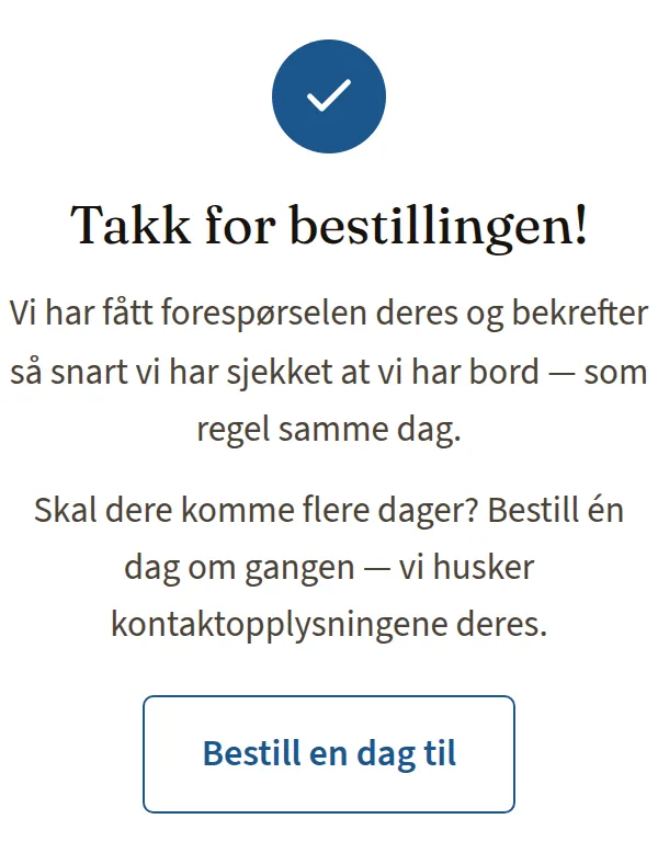 Meldingen «Takk for bestillingen!» som pavarottipub.no viser etter at en bestilling er sendt