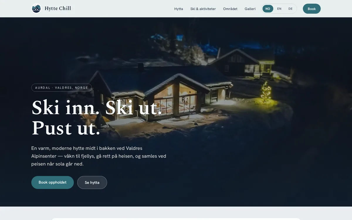 Nettsiden til Hytte Chill