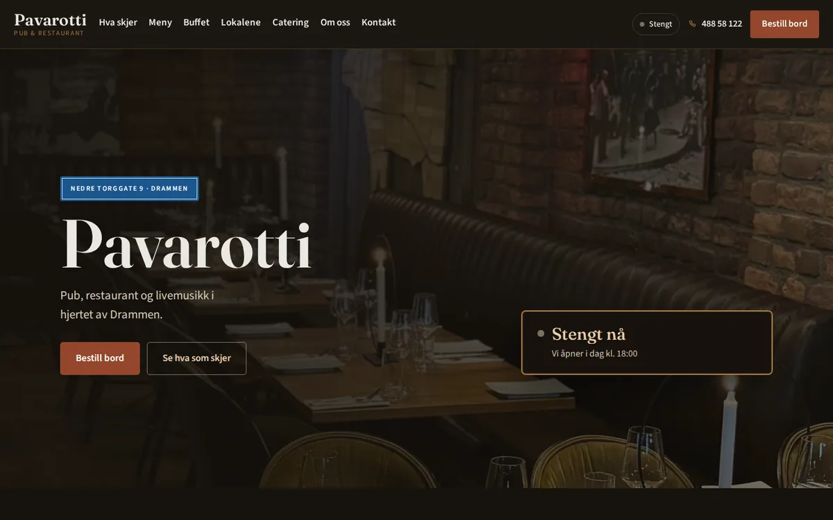 Nettsiden til Pavarotti Pub