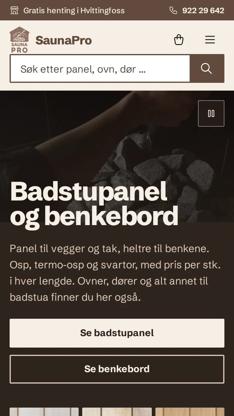 Nettbutikken SaunaPro på mobil